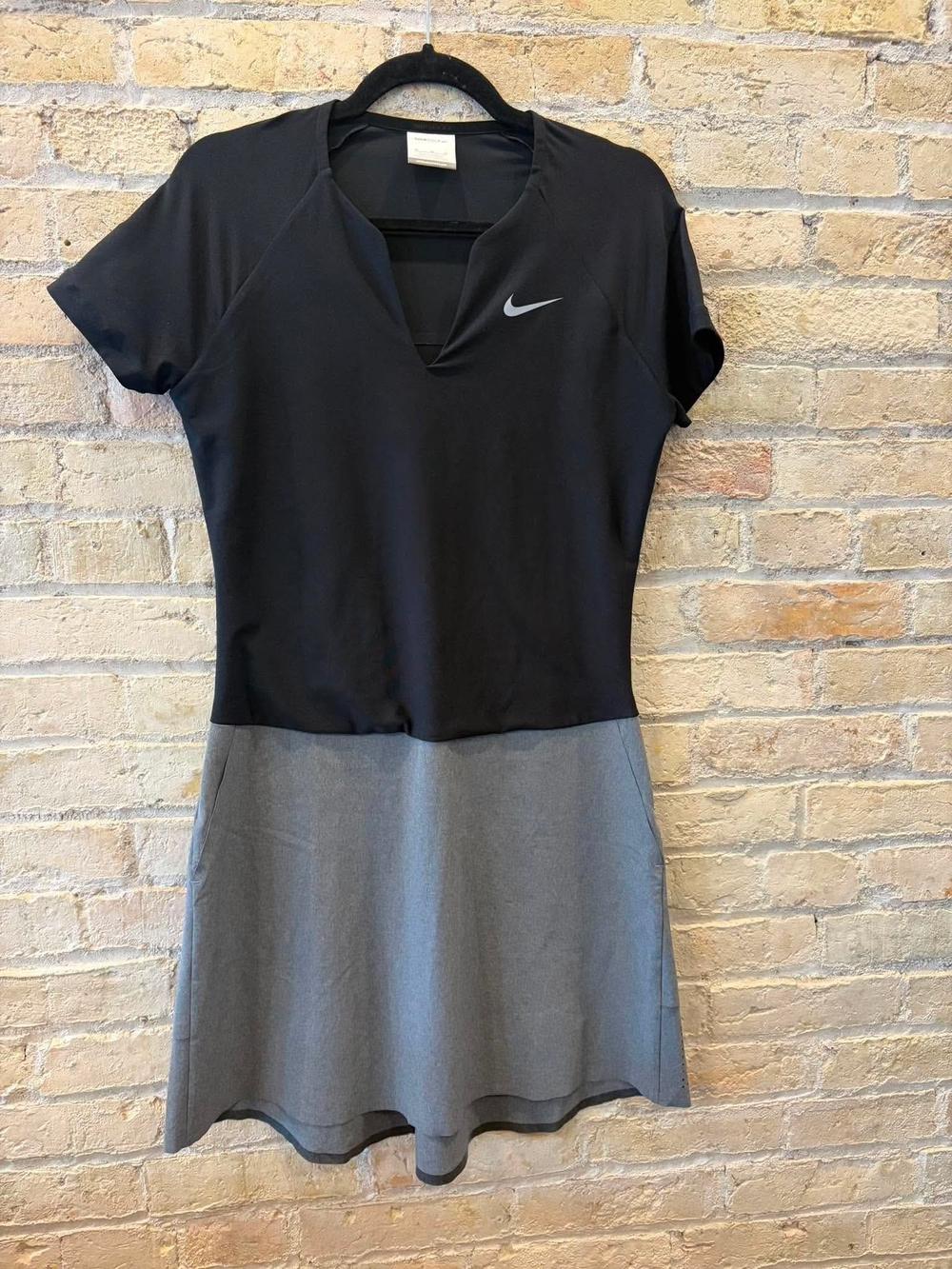 Nike Black and Gray V‑Neck Sport Dress with Swoosh